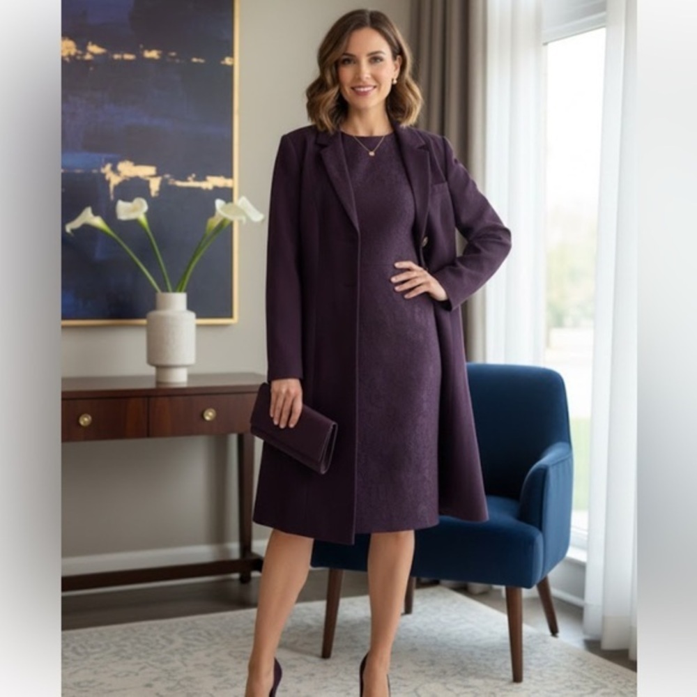 JOHN MEYER. Purple Long Coat with Gold Buttons. 2 PIEZAS SIZE 16